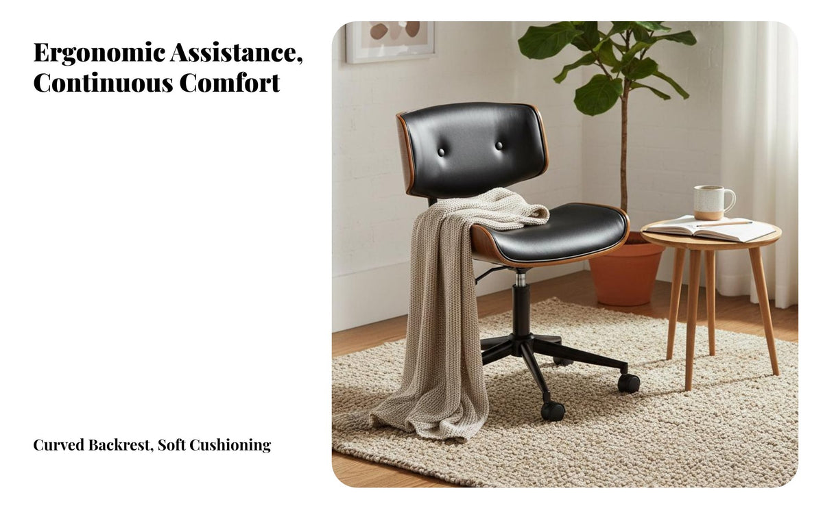 Height Adjustable Upholstered Wood-Frame Task Chair Ergonomic Design Upholstered Bentwood caster luxuriously padded padding pivoting Seat Tilting Function for telecommuting Workers, Students, Study Room, Workspace, Bedroom