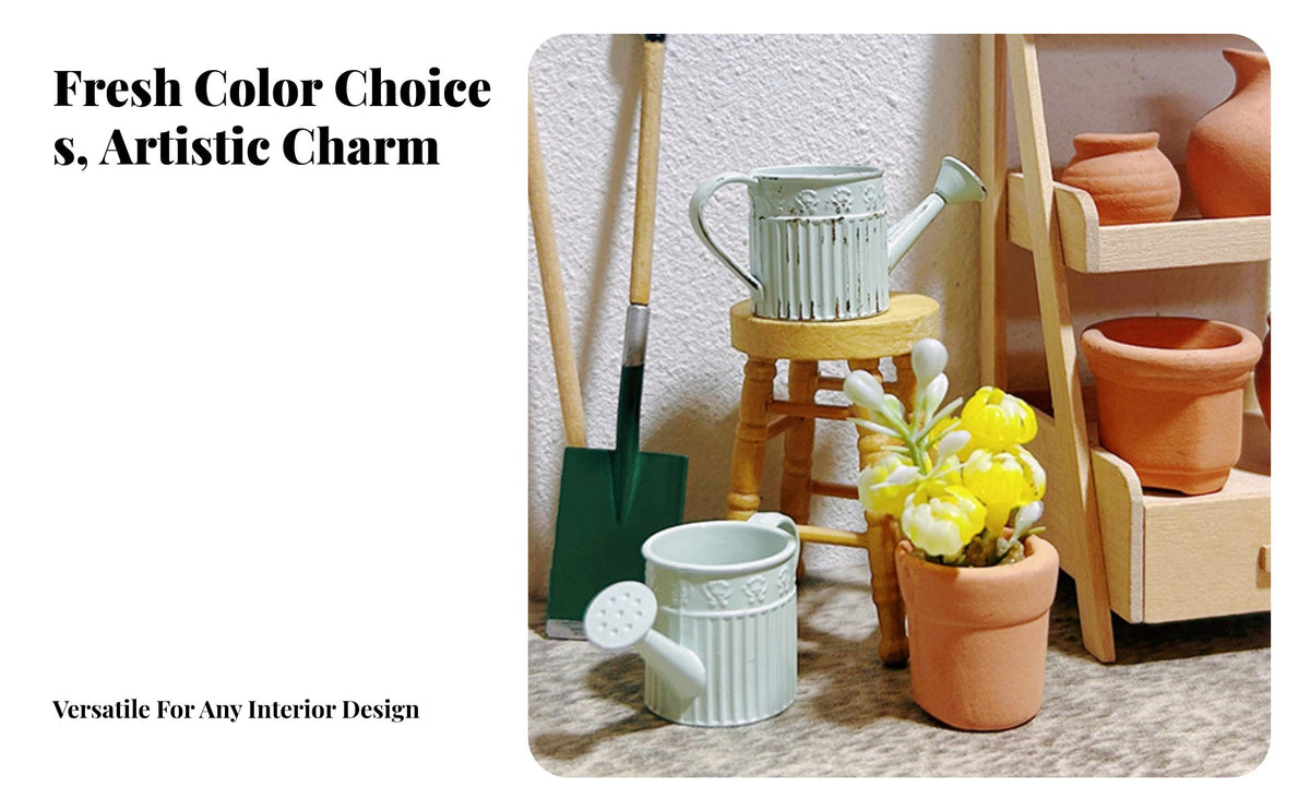 Miniature Watering Can Retro Design Dollhouse Watering Pot Distressed Finish Dollhouse Garden Tool for Hobbyists, Fairy Gardens, Dioramas