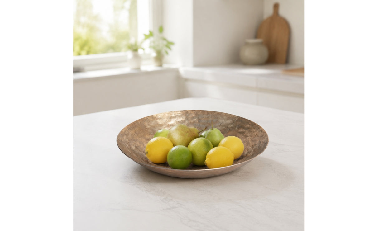 Hammered Metal Tray Dimpled Elliptical Fruit Bowl Decorative Platter for Fruit Display, Tabletop Styling, Tea Service