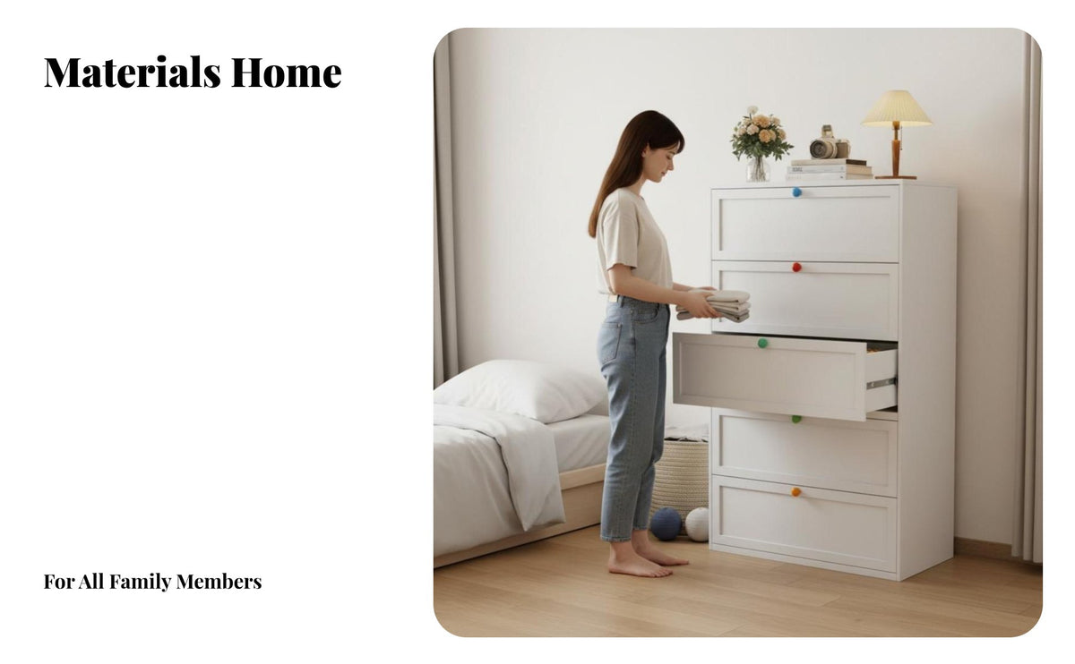Large Capacity 5-Drawer upright Chest effortless Sliding Drawers Storage Furniture Colorful Design Bedside Table Slim silhouette for Apartment Dwellers, Young Adults, Bedroom, Living Room, Small Spaces, Home Office