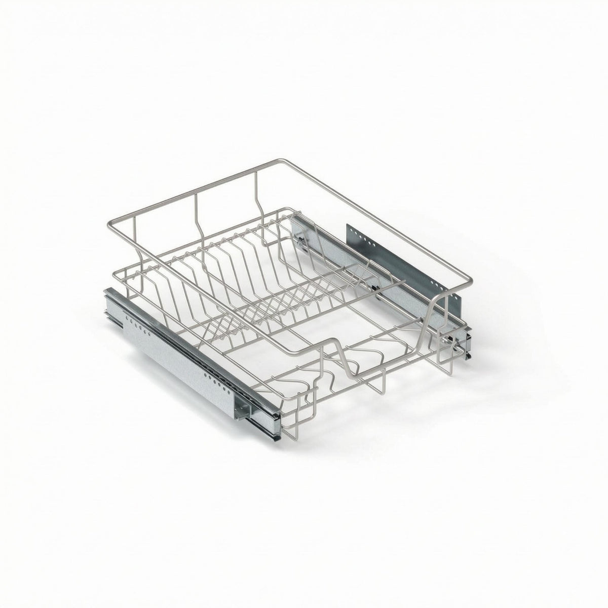 Metal Pull-out Cabinet Basket Divided Sliding Wire Basket exposedFrame Multi-Tier Storage Rack Silver-Toned