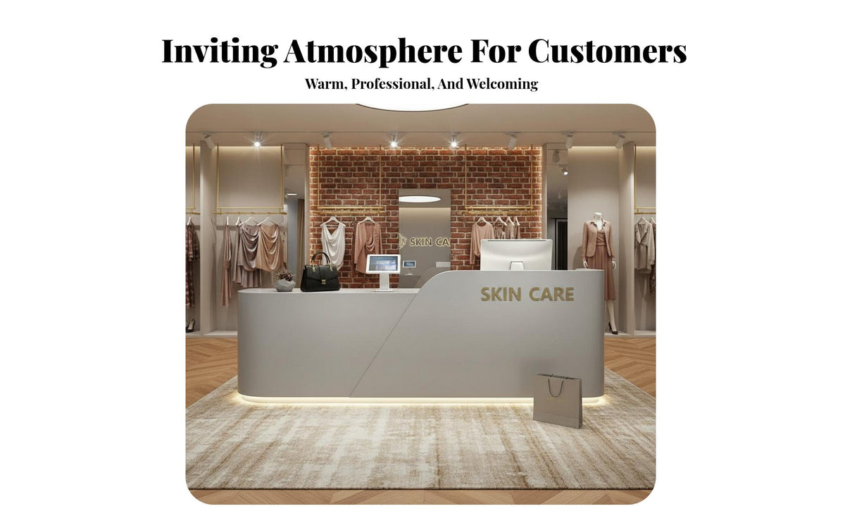 Modern Reception Desk Sturdy Enamel Finish Finish Salon Ier Stand Minimalist Design Reception Desk with Storage for Receptionists, Boutique, Spa