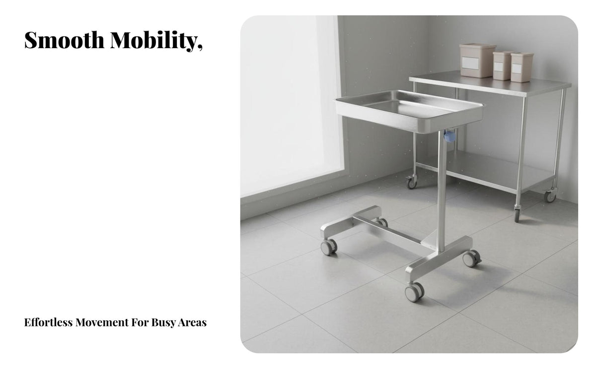 Stainless Steel Rolling Trolley Heavy Duty Movable Salon Trolley Tray Cart Medical Instrument Tray Stand for Hospital, Medical Facility, Spa