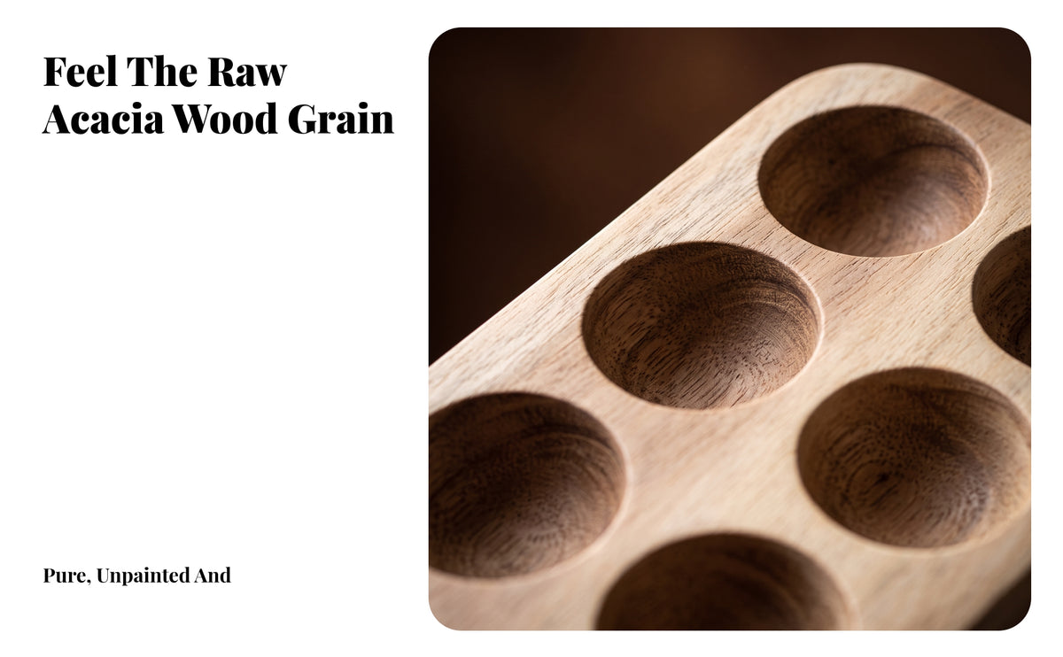 Sturdy Egg Tray with Holes | Shallow Recessed Design, Acacia Wood Egg Tray, Compact Countertop Organizer