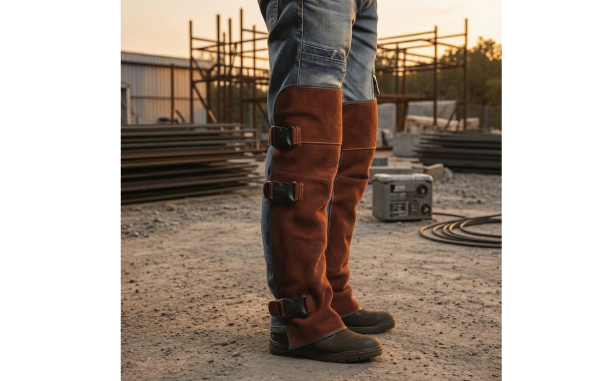 Spark-High-Temperature Leg Protectors | Reinforced Stitched Seams, metalworking leg guards, for Metal Cutting