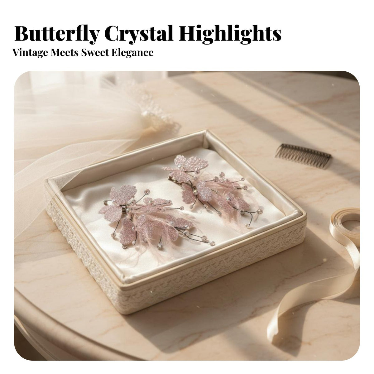 2 Pieces Rose-Hued Butterfly Hair Clips Charming Design Wedding Butterfly Hairpins Elegant Design Feather Hair Clip for Brides, Women, Weddings, Prom