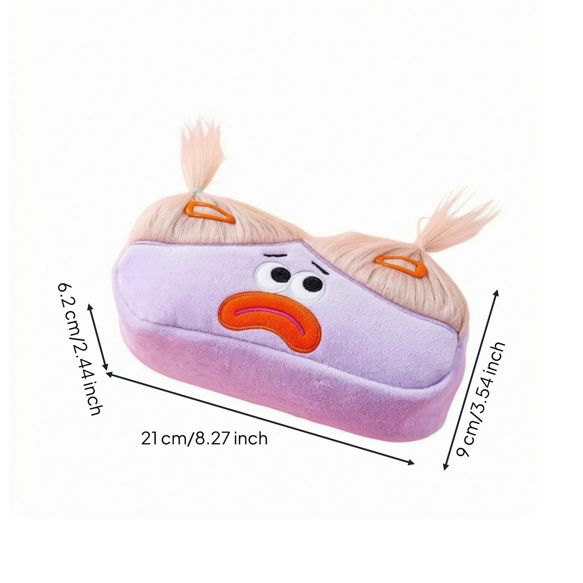 Embroidered Face Soft Pencil Case Downy Tufts Stuffed Pencil Pouch Fuzzy Cute Stationery Case Soft