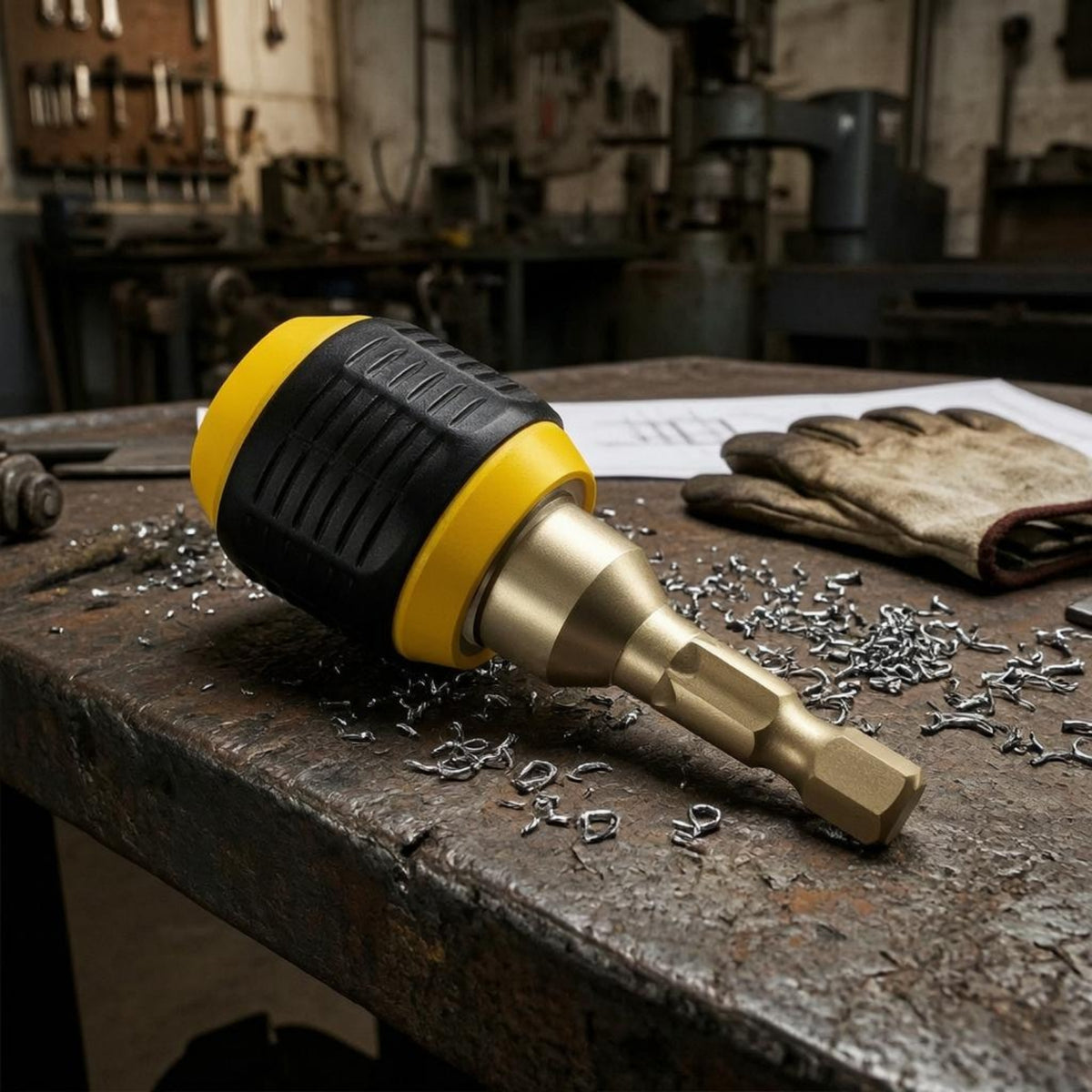 Metal Shaft Quick-Release Drill Adapter Black and Yellow Self-Locking Drill Adapter Plastic Body Hex Shank Bit Holder Compact