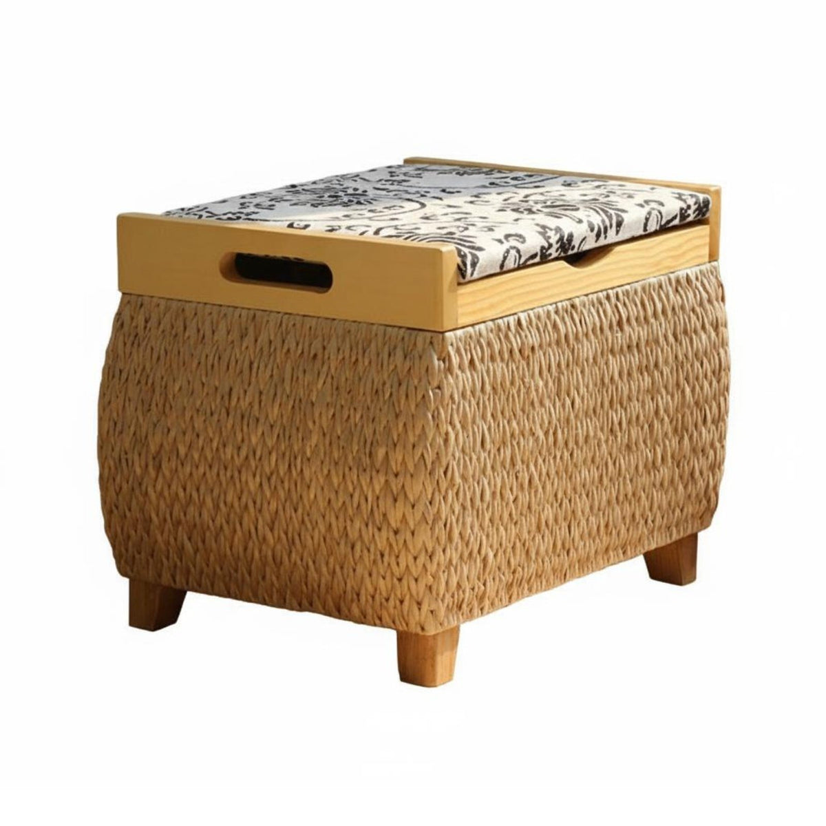 Multi-Functional Woven Storage Ottoman Handwoven Design Round Lidded Storage Pouf With Removable Lid Footrest Space-Saving for Homeowners, Renters, Parents, Living Room, Entryway, Bedroom, Hallway