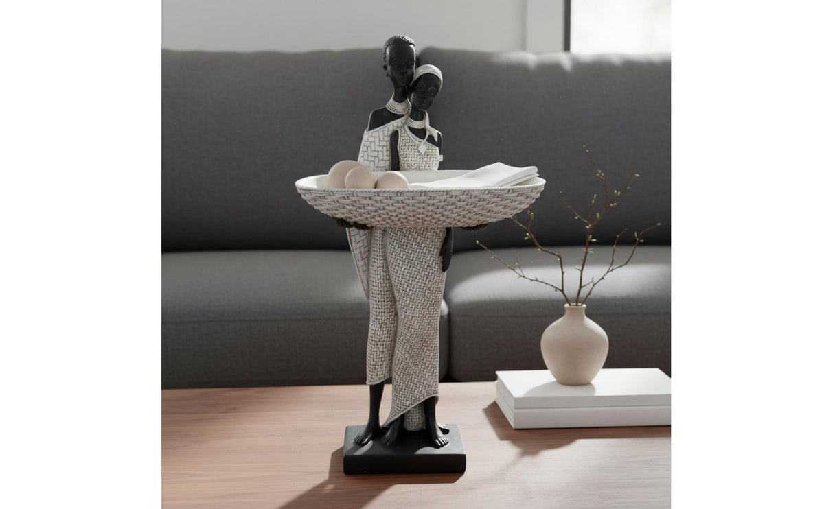 Woman Tray Statue Home Display African Decor Sculpture Gift Idea for Living Room