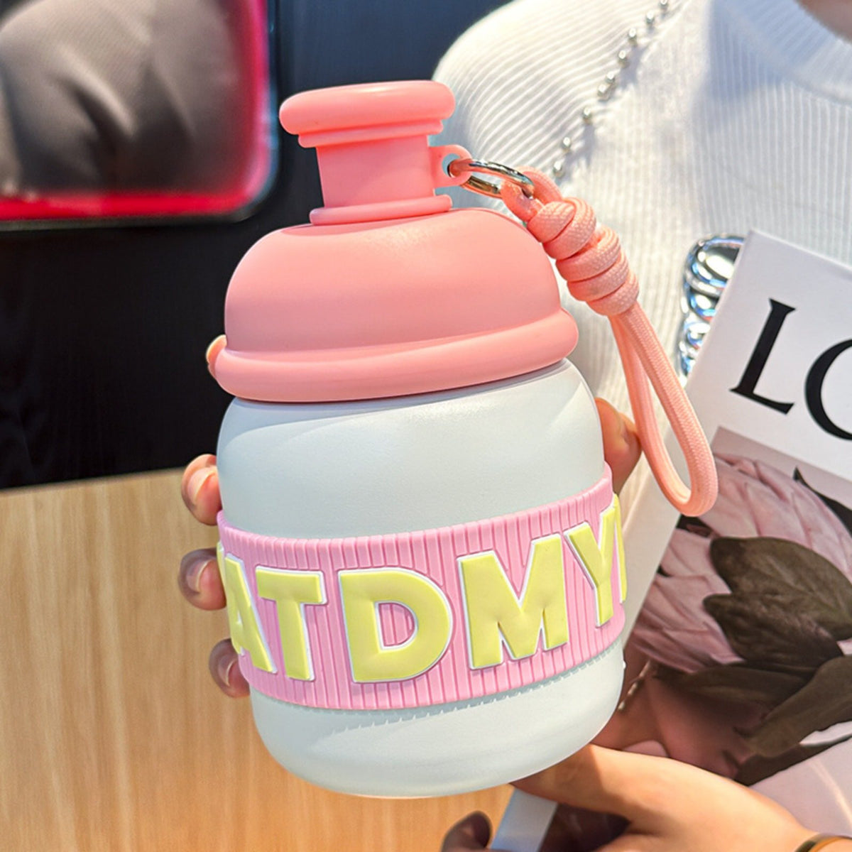 Keeps Cold & Hot Portable Water Cup with Lanyard Leak-Proof Candy Color Student Cup Easy to Clean for Students, Kids, School, Travel, Office