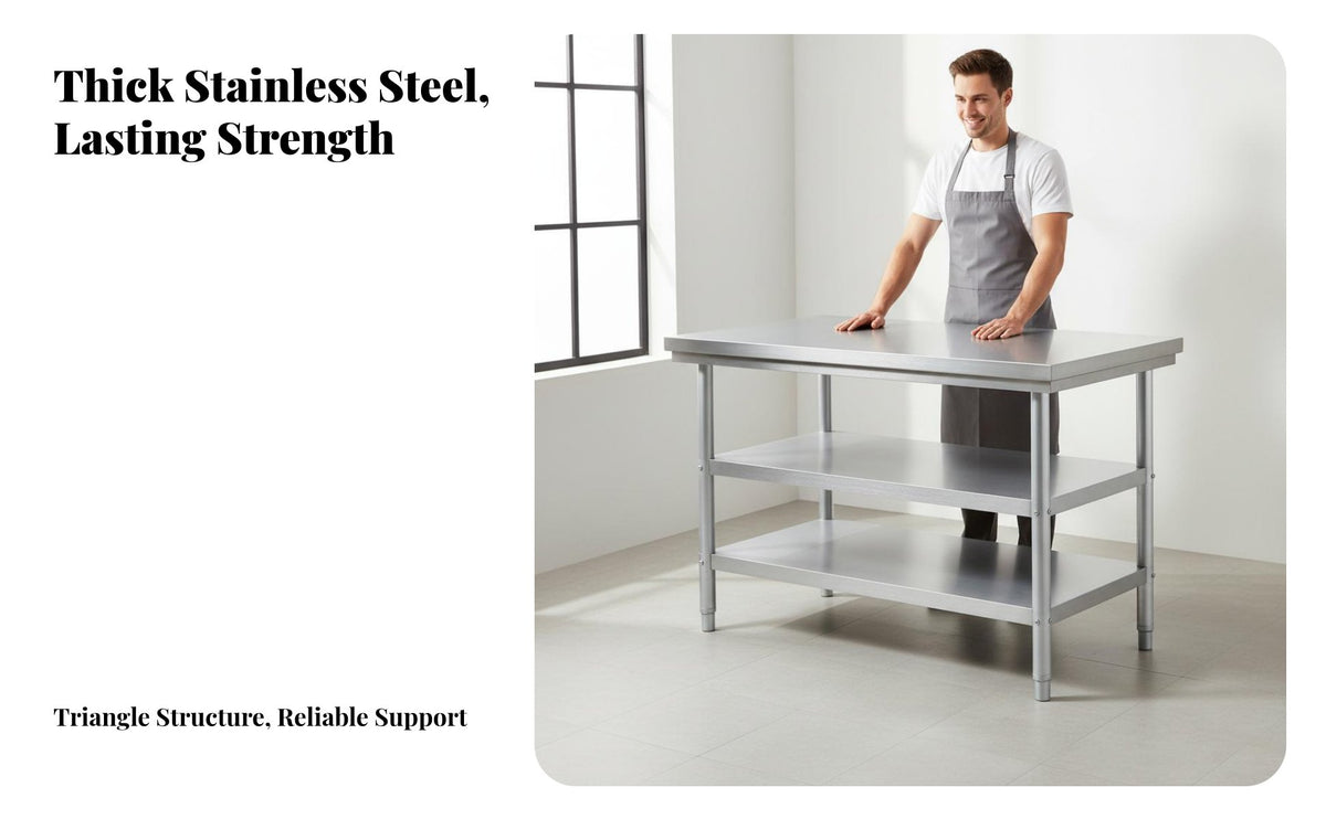 Stainless Steel Work Table Rust-Resistant Commercial Kitchen Prep Table Easy to Clean Commercial Food Prep Station for Chefs, Caterers, Bakery, Garage