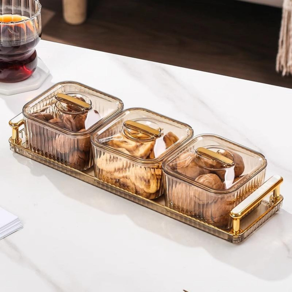 Divided Appetizer Tray with Lid Multi-Compartment Snack Organizer Elegant Design