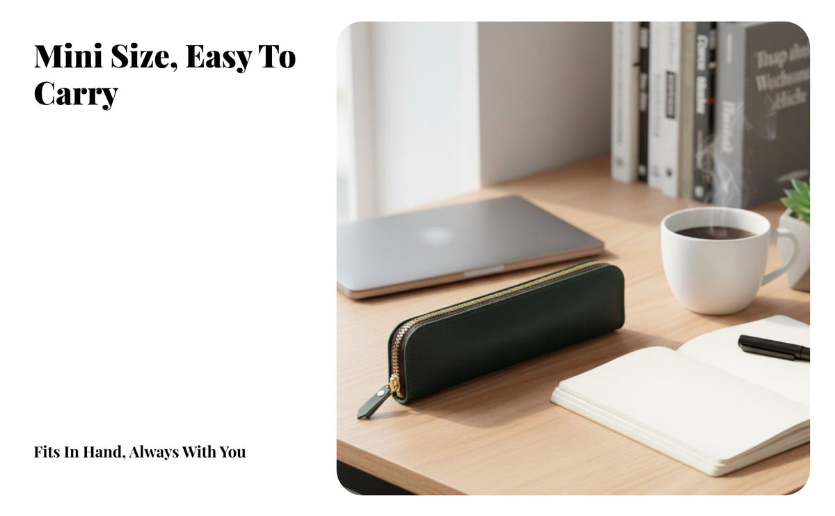 Leather Fastener Pen Bag Minimalist Design Leather Pen Pouch Zippered Writing Instrument Case Long-Lasting Top-Grain Leather