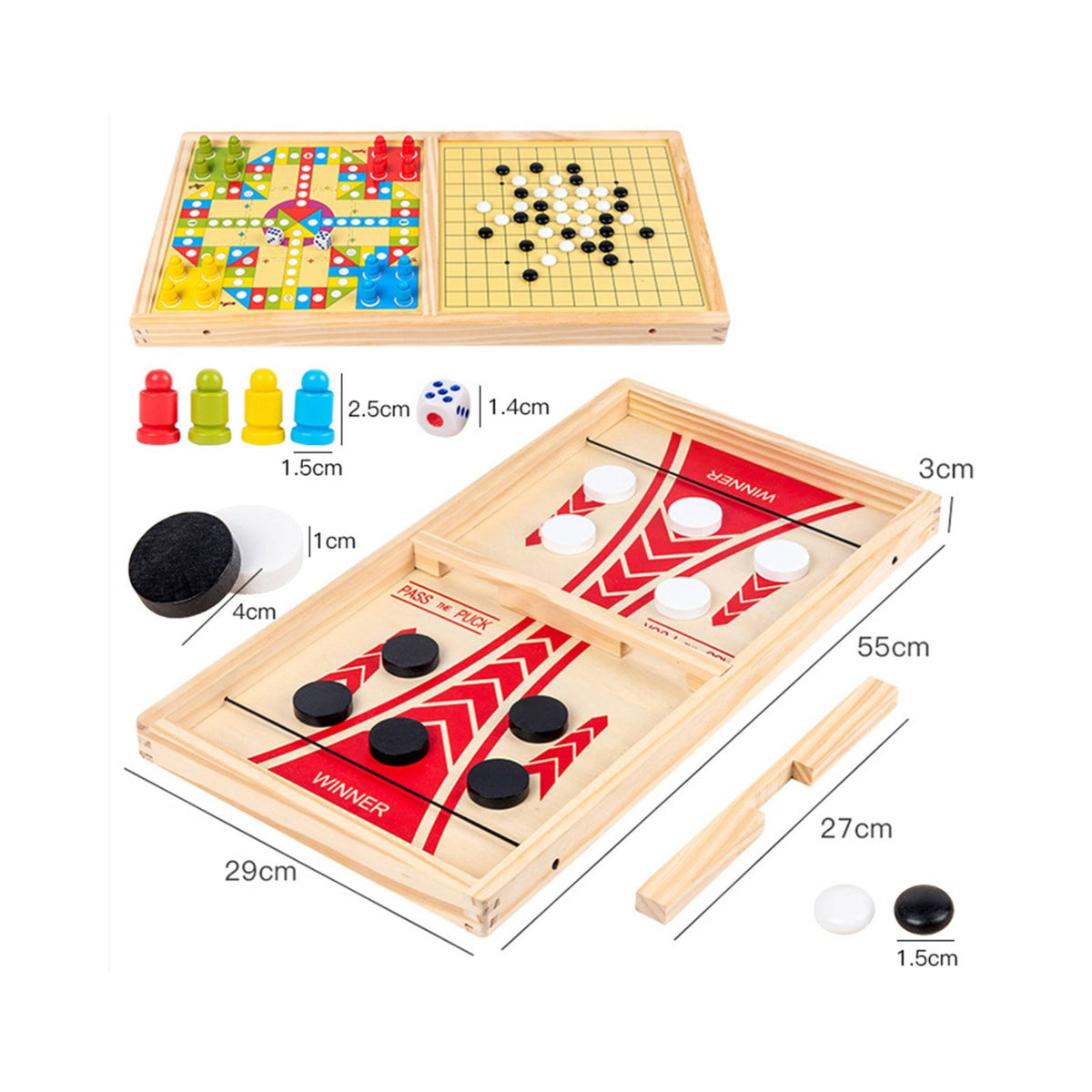 Solid Wood Construction Wooden Combination Board Game Screen-Unrestricted Fun Sling Puck Game Easy to Learn for Children, Family, Party