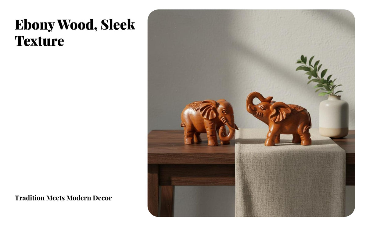 2 Pieces Ebony Wood Elephant Statues Craft Wooden Elephant Statue Good Luck Charm Tabletop Ornament for Art Collectors, Bedroom, Office, Shelf