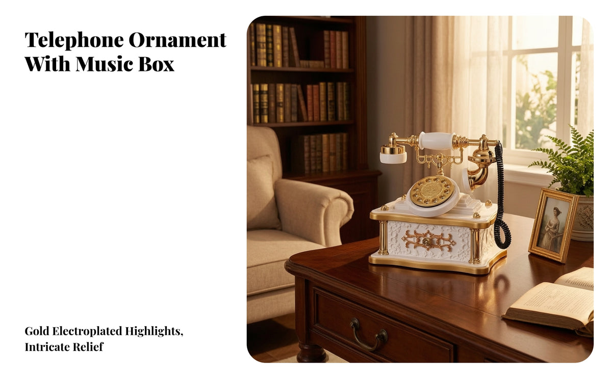Retro Rotary Telephone Music case | Classical Decorative Design, Gold-Toned Accents, for Living Room