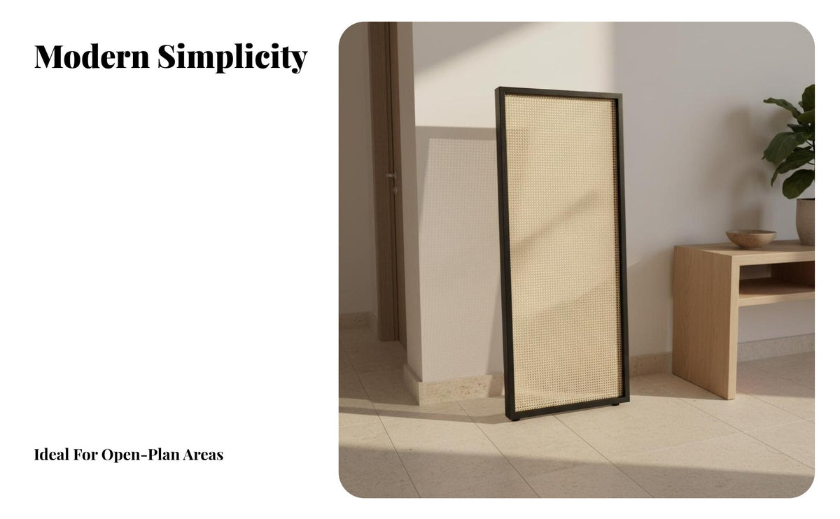 Rattan Screen Divider Modern Minimalist Design Woven Wood Frame Divider Wooden Structure Frame Cane Screen for Bedroom, Restaurant, Studio Apartment