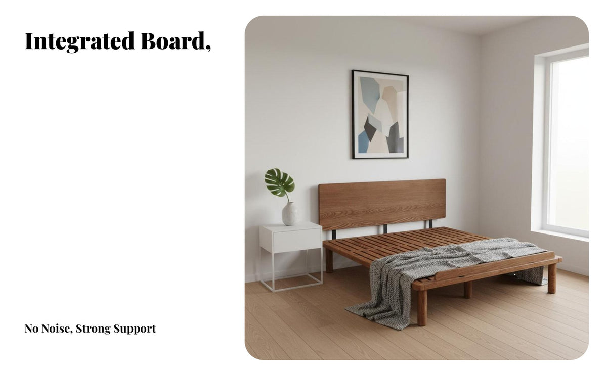 Lowoutline Slatted Frame Nordic aesthetic Lowoutline Wooden Bed Frame slender Headboard Bedroom Furniture for Apartment Dwellers, duos, Guest Room