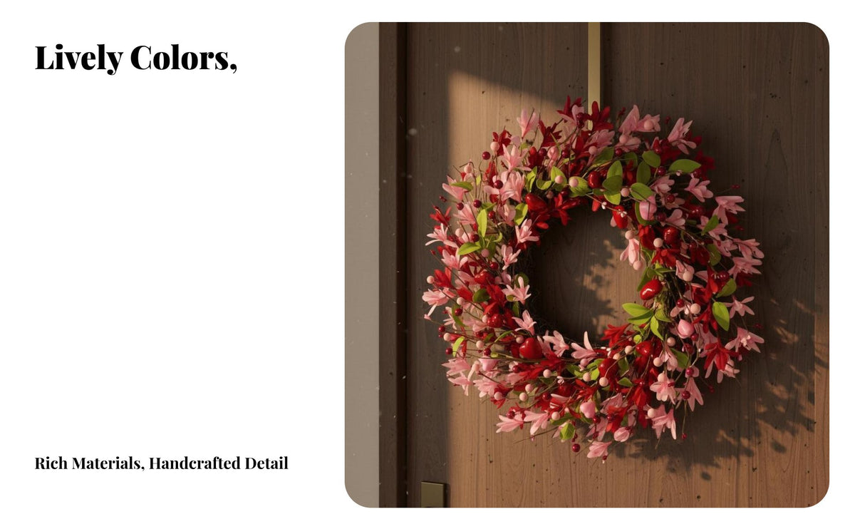 Valentine's Day Wreath Romantic Design Artificial Floral Wreath Handcrafted Aesthetic Wall Hanging for Homeowners, Gift Benefactors, Hotel, Restaurant
