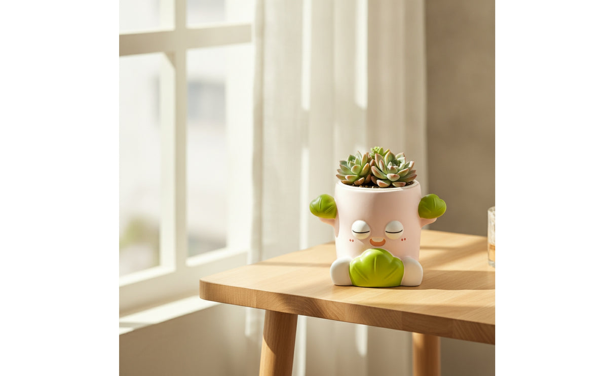 Cute Ceramic Planter Sleepy Face Planter with Feet Whimsical Plant Pot Compact for Gardeners