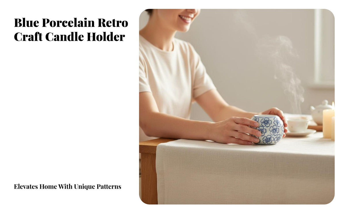 Oriental Design Blue and White Porcelain Candle Holder Romantic Ambiance Chinese Design Ceramic Candle Holder Hand-Fired Coloring