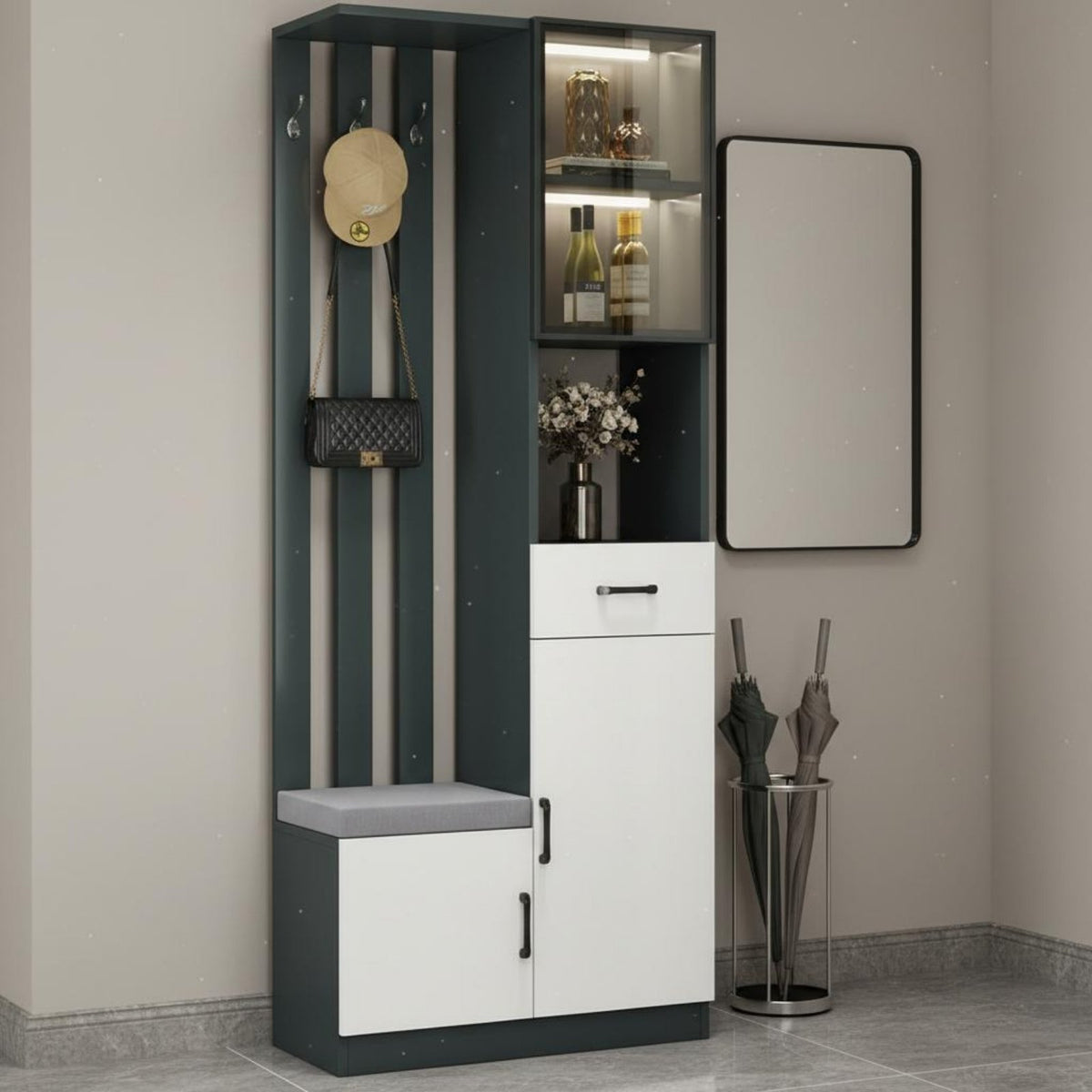 Multifunctional Partition Cabinet Modern Minimalist Design Multifunctional Entryway Cabinet Hard-Wearing and Sturdy Tree Bench Shoe Storage for Adults