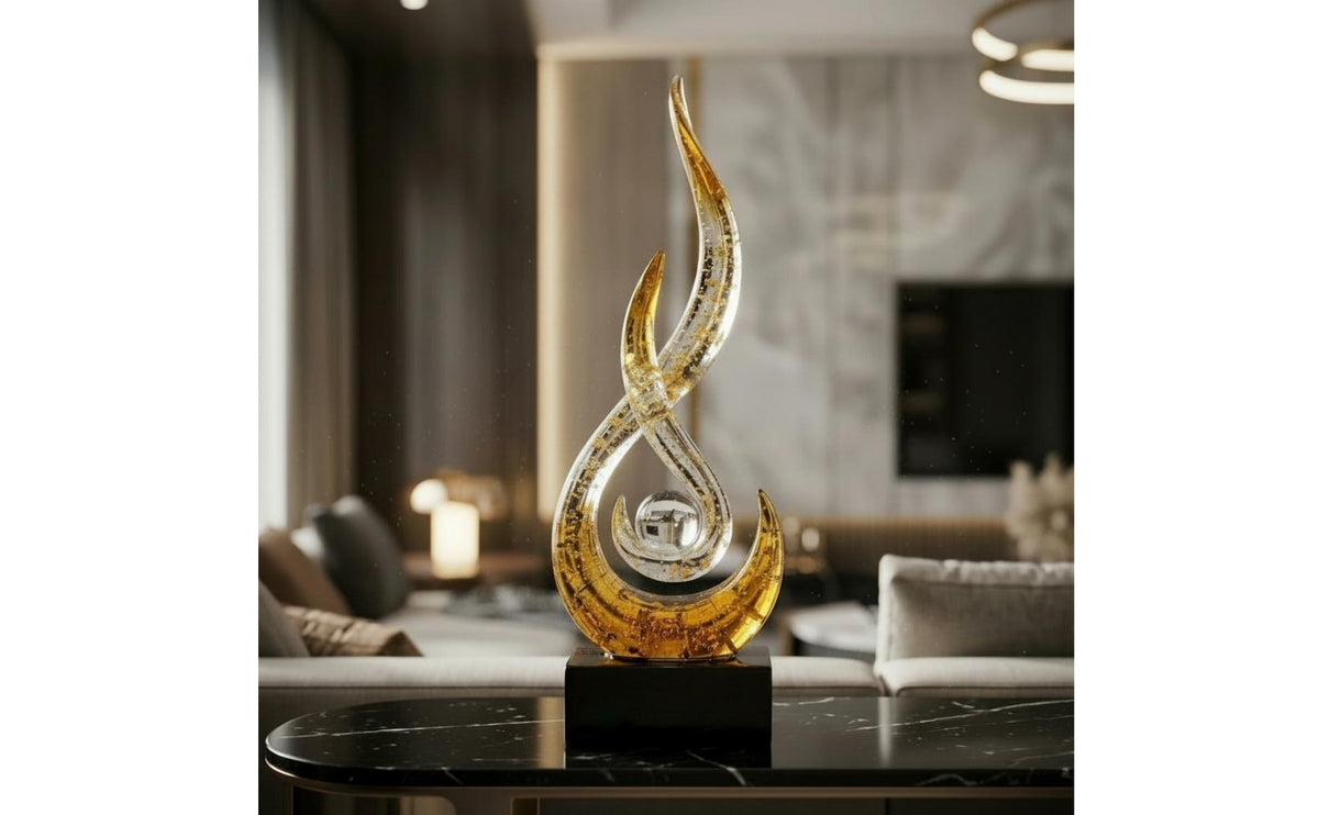 Gold Foil Resin Sculpture Light Luxury Design Modern Spiral Art Piece for Office