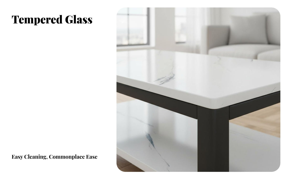 Light Luxury Feel 2-Tier Glass Coffee Table Modern design Living Room Furniture Minimalist Indoor Furnishing Easy to Clean for Office Workers, Apartment Dwellers, Homeowners, Reception Area, Lounge, Bedroom
