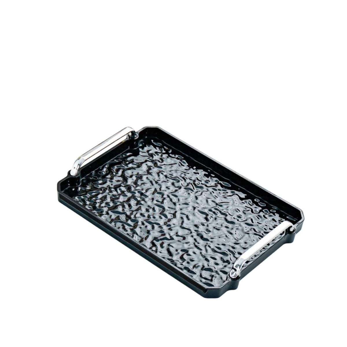 Black Hammered Texture Rectangular Serving Tray with Handles