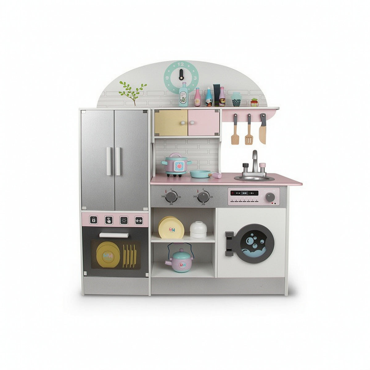 Wooden Play Kitchen Interactive Play Kitchen with Refrigerator for Kids, Young Children, Playroom, Bedroom, Daycare
