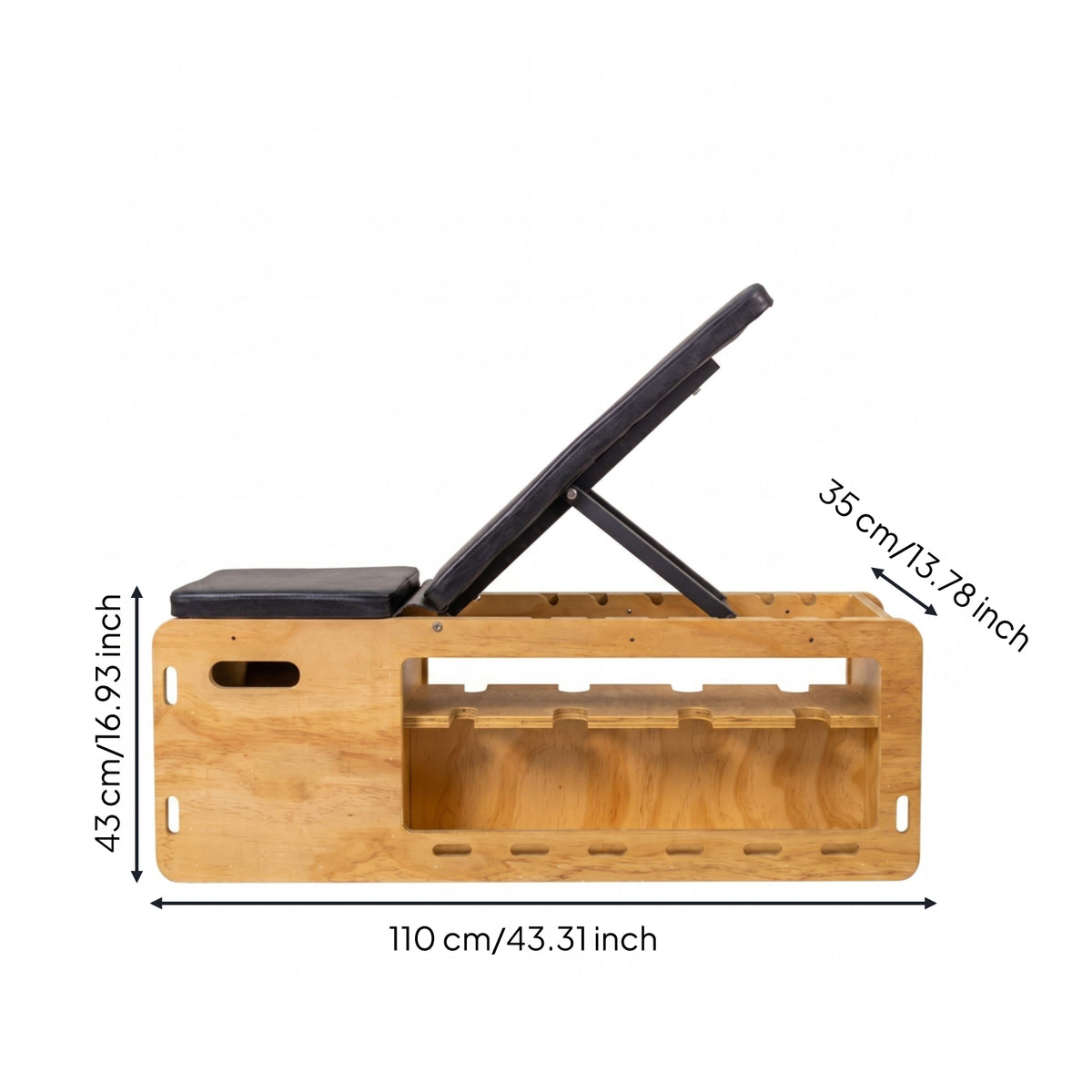 Wooden Exercise Bench Storage Shelf Adjustable Bench Handle Openings Fitness Equipment