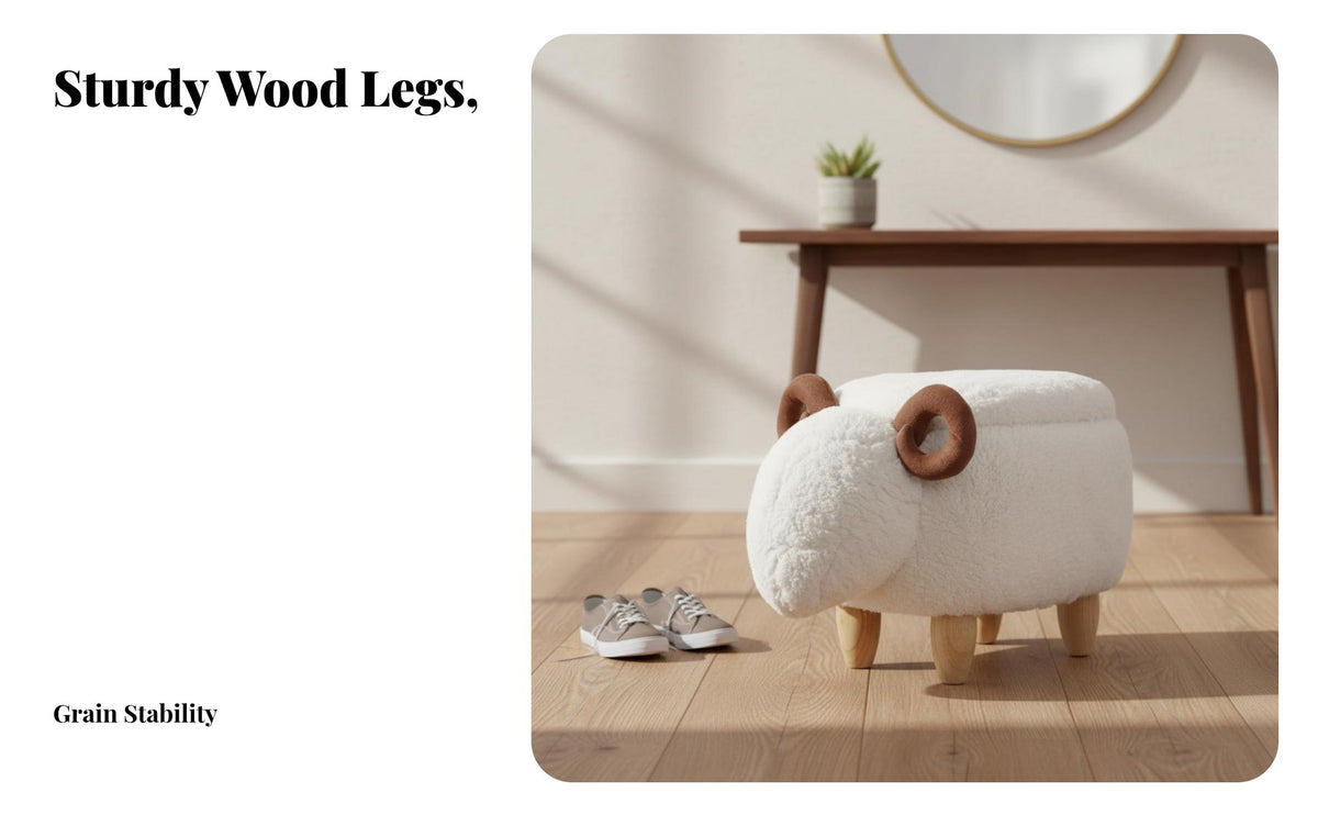 Cute Creature Design Sheep-Shaped Storage Stool Multi-Functional Furry Storage Stool Multifunctional Footrest Soft Upholstery for Adults, Homeowners, Parents, Entryway, Living Room, Bedroom, Nursery