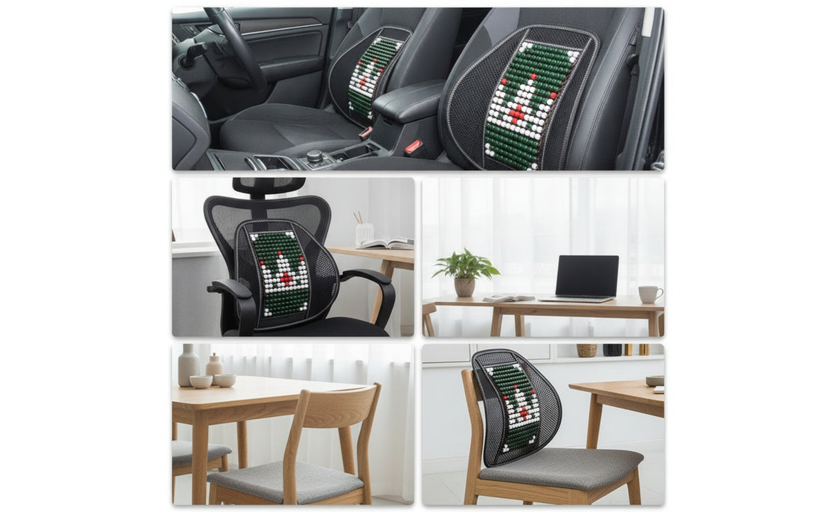 Cushion with Wooden Beads Ergonomic Beaded Cushion Ventilated Mesh Back Support Pad for Drivers, Office Workers, Long Commutes