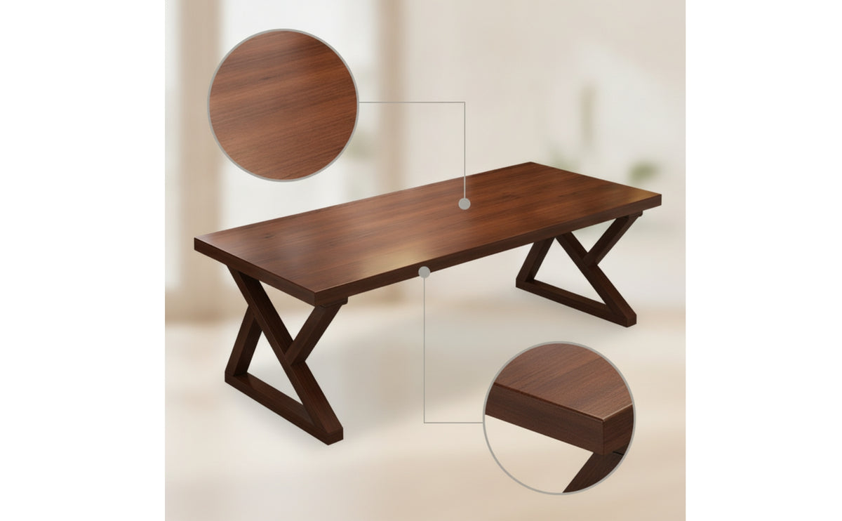 Walnut Finish Rubberwood Dining Table Thick Solid Wood Dining Table Heavy Duty Furniture Natural for Families