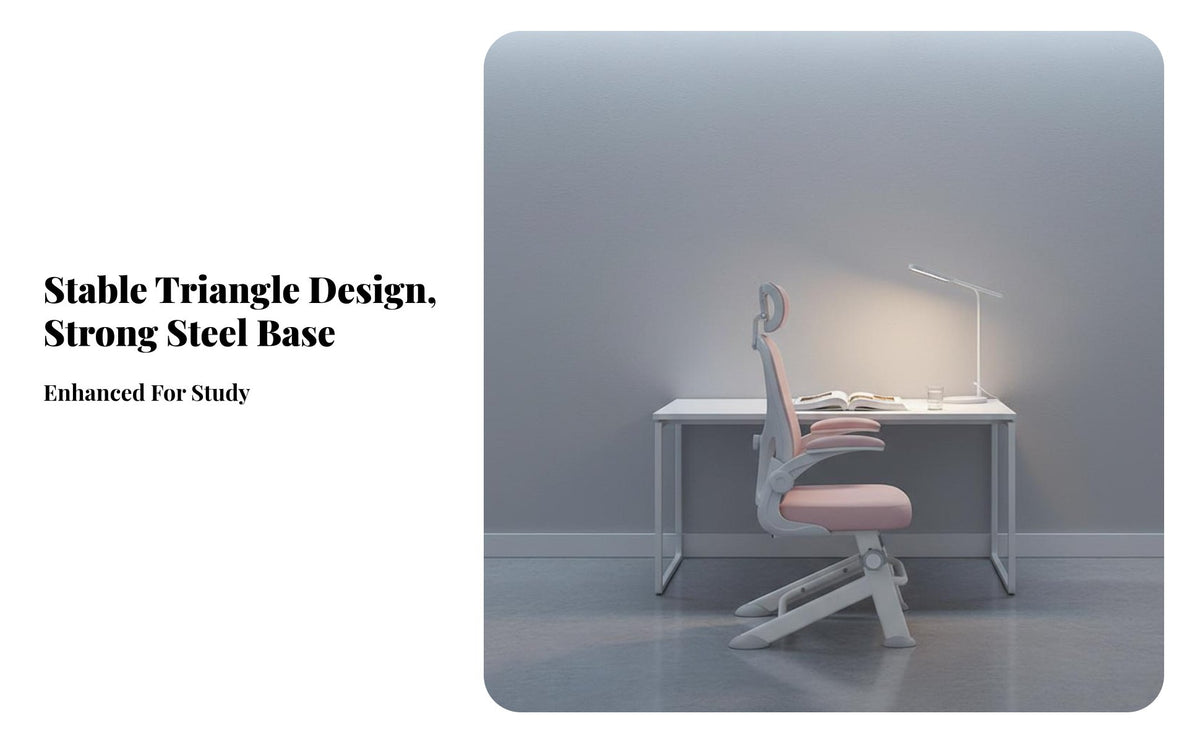 Lumbar Support Adjustable Ergonomic Student Chair Stable Base Desk Seating Padded Seat Cushion Home Furniture Space-Saving for Students, Teenagers, Studying, Writing, Study Room, Small Spaces