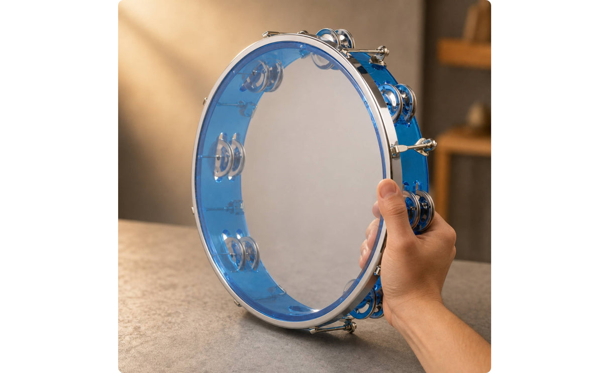 Tambourine with Tuning Key Tunable Hand Tambourine with Drum Key Adjustable Tone Percussion Instrument for Artists, Beginners, Rehearsal Classroom