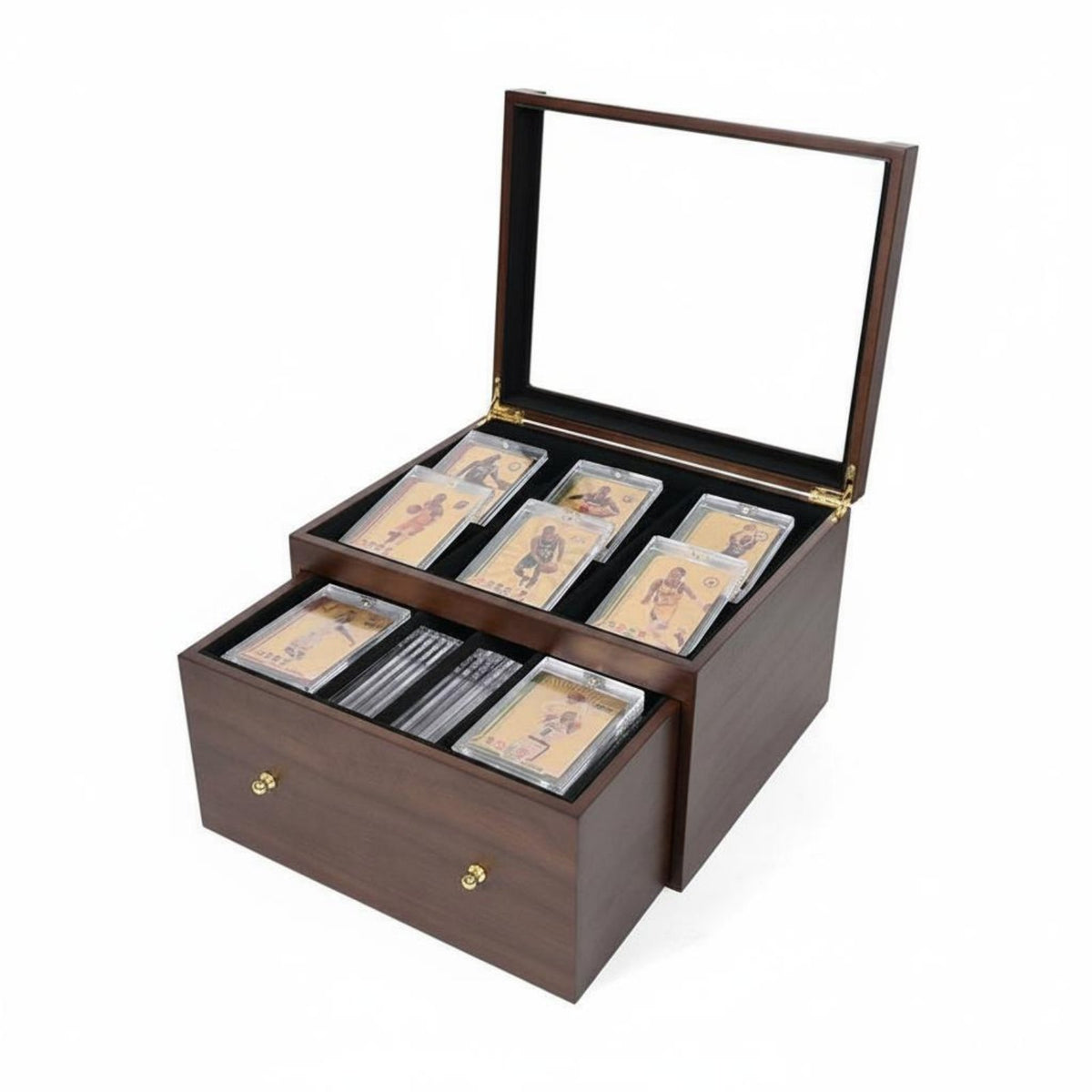 Card Collection Display Case Large Capacity Wooden Trading Card Box Dustproof for Sports Fans