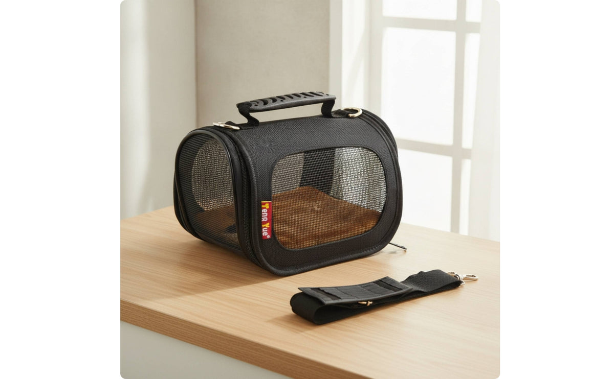 Ventilated Pet Carrier Bag with Shoulder Strap Mesh Pet Carrier with Shoulder Strap Multi-Entry Breathable for Small Pets, Kittens, Young Dogs, Travel, Vet Visits, Car Rides