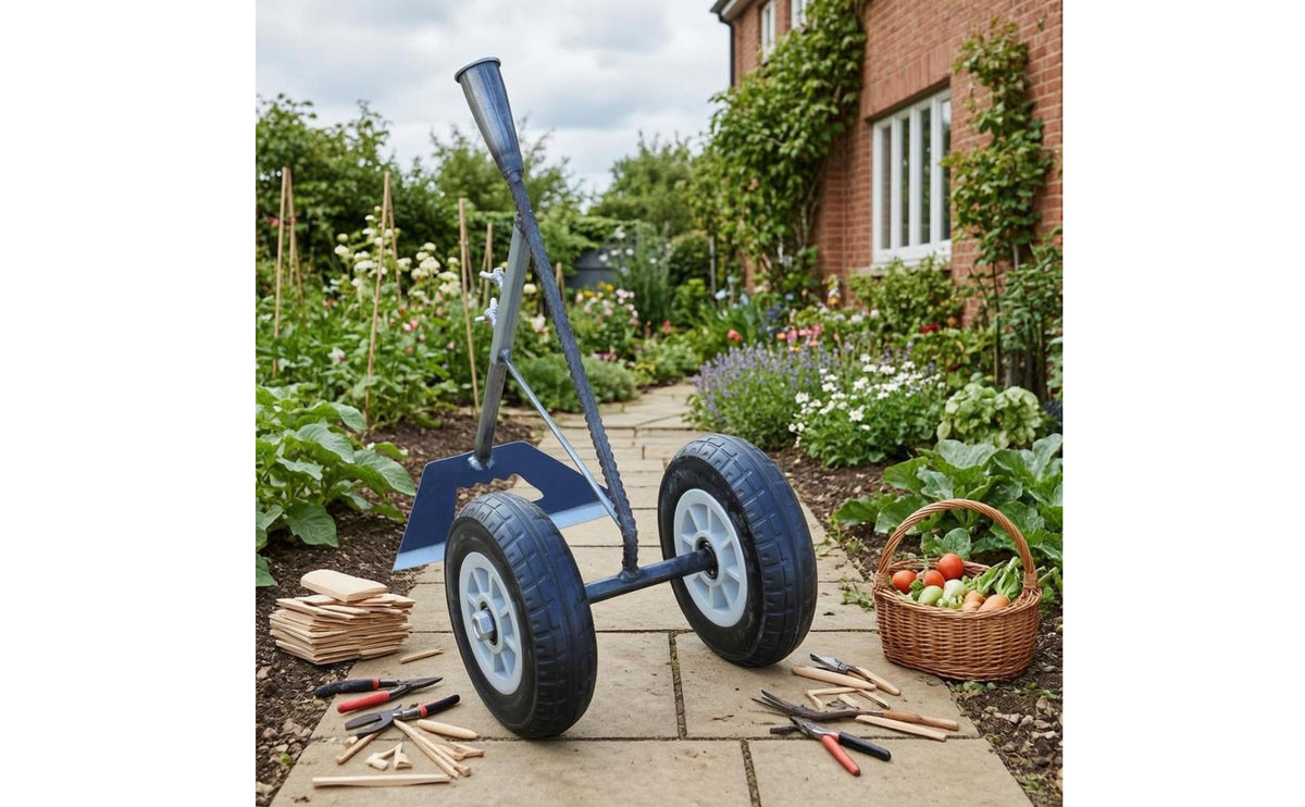 Effort Saving Manual Double Wheel Garden Plow Easy to Replace Heads Manual Push Garden Tiller Heavy-Duty Steel Frame Hand Push Furrower Weeder Rust-Resistant for Gardeners, Small-Scale Farmers, Farm, Vegetable Plot, Allotment