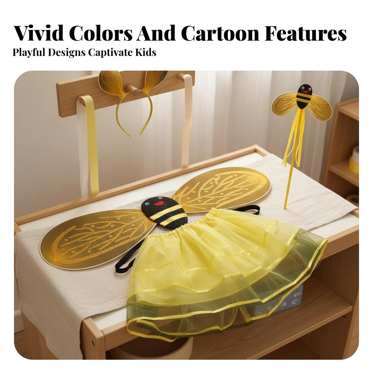 Costume Set Adorable Design Bee Costume Set Shiny Details Airy Accessories Outfit for Young Children, Adults, Themed Parties, Carnival