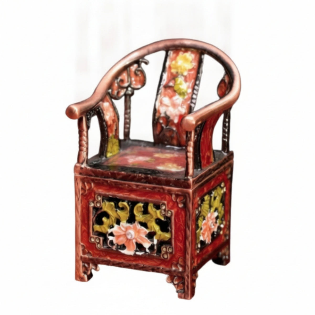 Miniature Chair with Floral Inlay Antique Evoking Decorative Chair Ornament Retro Decoration for Decorators