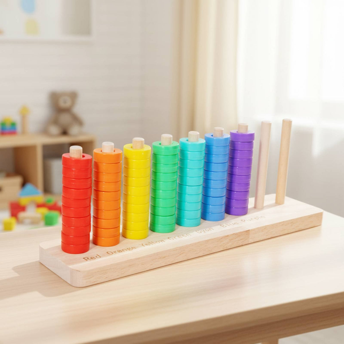 Wooden Disc Stacking Toy Wood Colorful Circle Stacker Stacking Game Sensory Play Wooden Color Sorting Toy for Young Children, Preschoolers, Daycare
