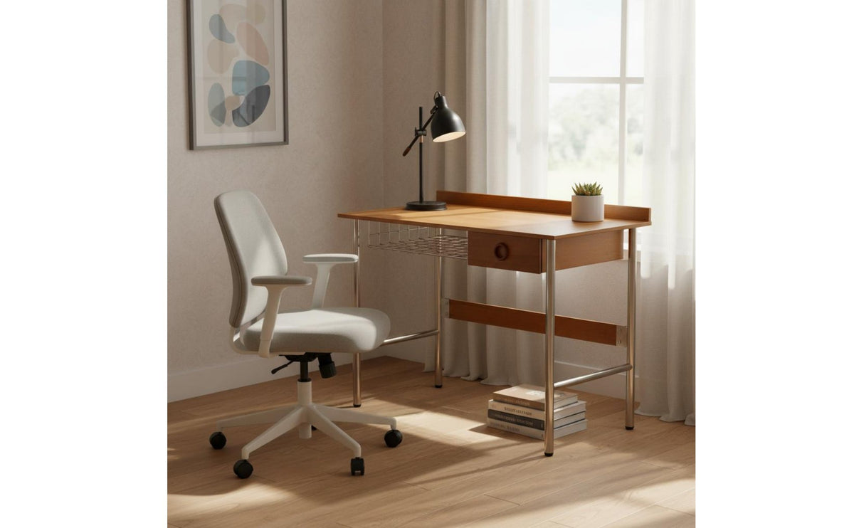 Wood Writing Desk with Metal Legs Stainless Steel Frame Retro Style Writing Desk Rustic Simplicity Aesthetic Home Furniture for Students, Bedroom