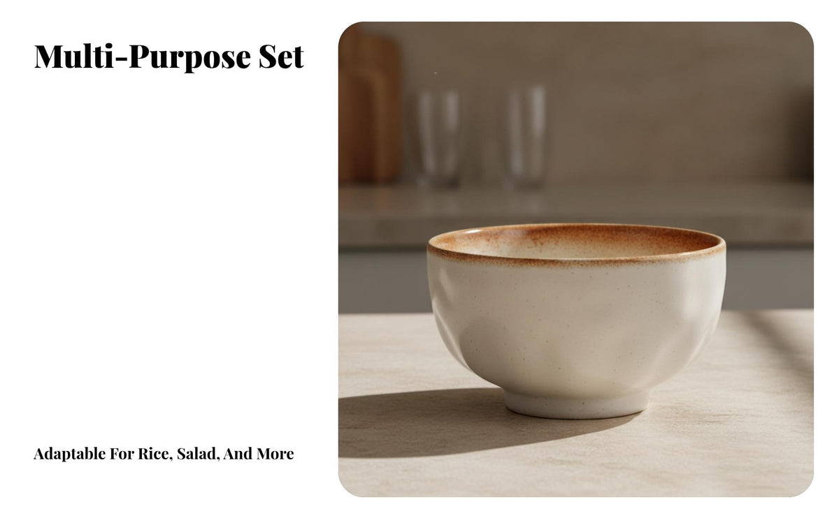Japanese Style Ceramic Rice Bowl, Salad Bowl, Minimalist Irregular Tableware, Microwave Safe