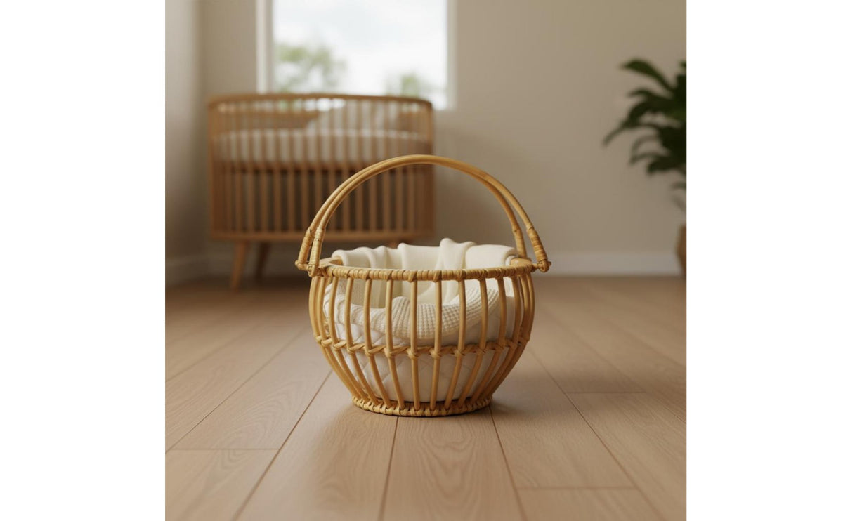 Studio Prop Baby Photography Basket Hand-Woven Rattan Infant Photography Basket Natural Material Home Decor Rustic Design for Photographers, Newborns, Infants