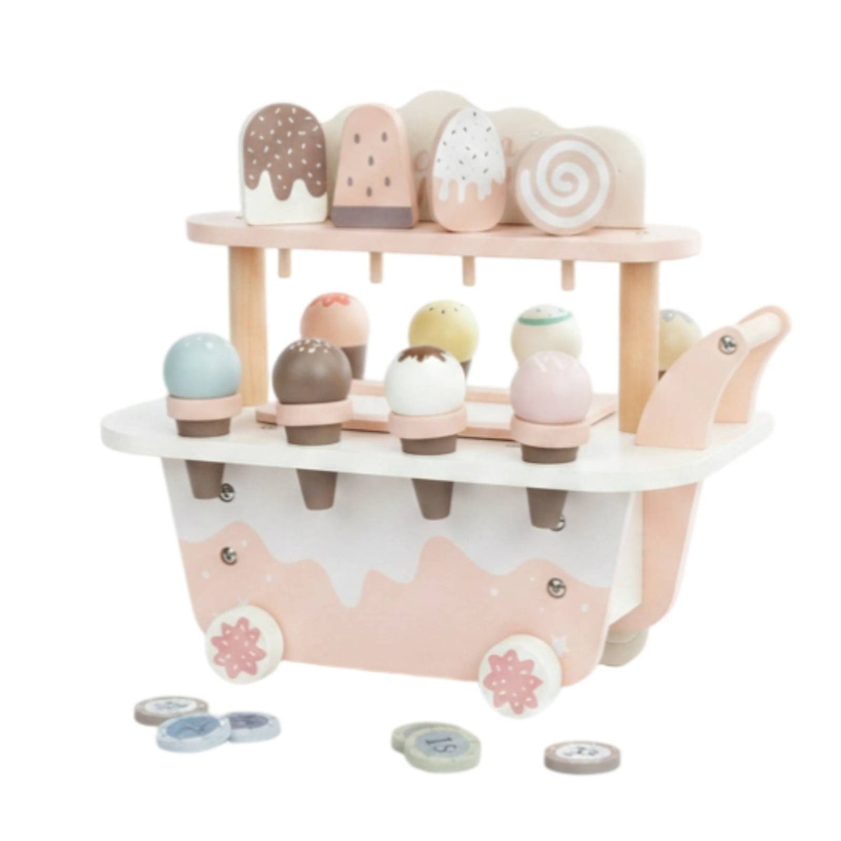 Child Pretend Ice Cream Cart Children's Plaything Wooden Ice Cream Cart Social Skills for Kids