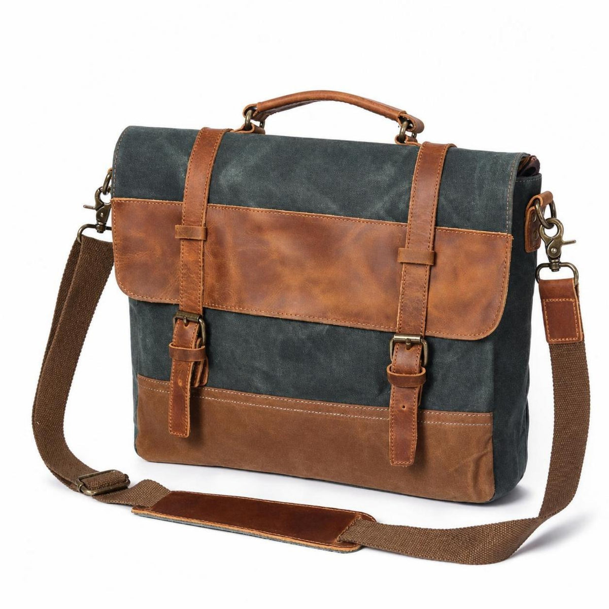 Canvas Briefcase Crossbody Canvas Carrier Bag Retro Briefcase with Shoulder Strap for Students, School, Travel