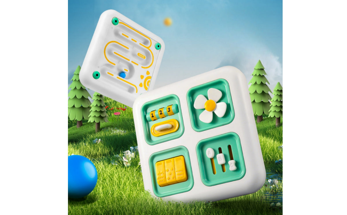 Fine Motor Double-Sided Activity Board Hands-on Busy Board with Maze Tactile Toy Sensory for Toddlers, Babies, Road Trips, Airplane