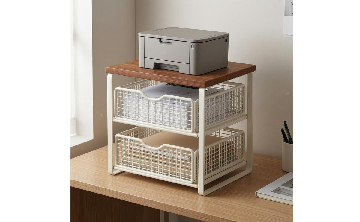 Printer Stand with Drawer Countertop Two-Tier Storage Rack Multi-Use Office Furniture